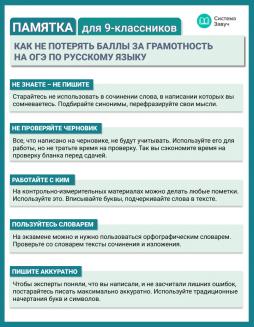 Памятка "Как не потерять баллы за грамотность на ОГЭ по русскому языку"